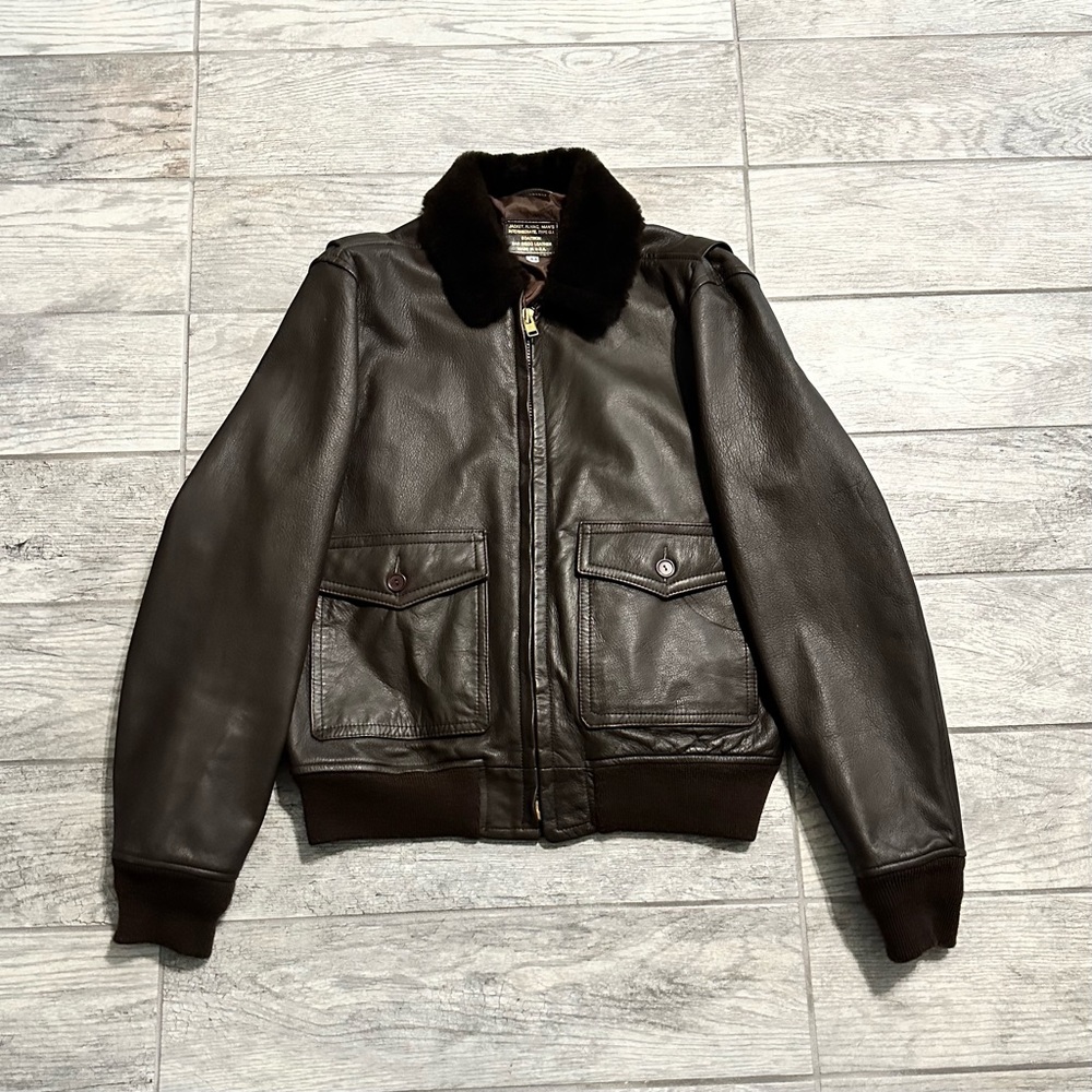 Vintage USN Flight Jacket Leather Flying Intermediate Type G-1 Size 44 PRISTINE